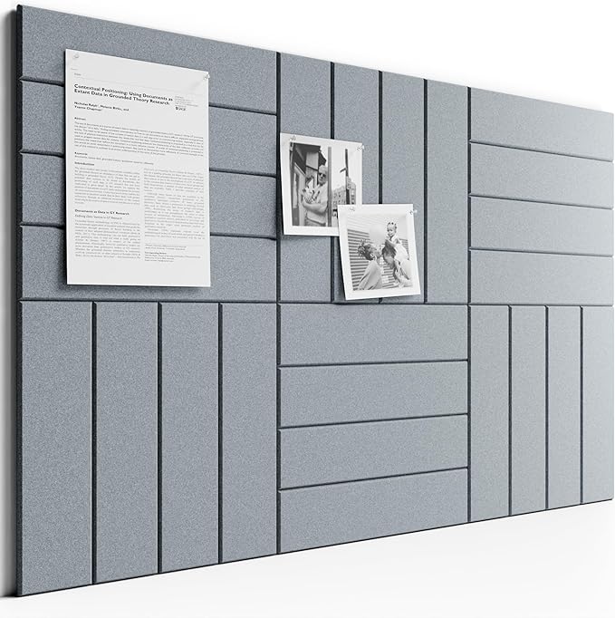 Bumusty Large Cork Board Alternative-36 x 24" Felt Bulletin Board Tiles, with 30 Pushpins, 40 Adhesive Tabs, Bold-Stripe 6-Pack, Cork Boards for Office Push Pin Board Felt Board-Blue Gray