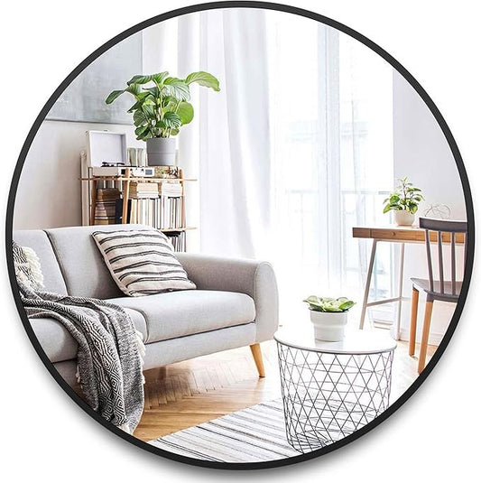 Itrue 24 Inch Round Wall Mirror, Brushed Black Metal Framed Circle Bathroom Mirror, Silver-Backed HD Tempered Glass Vanity Mirror for Over Sink, Living Room, Entryway, Hallway