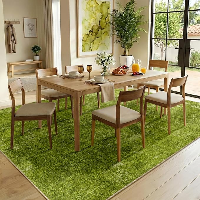 RELEANY Washable Area Rugs 5'x7' Non-Slip Modern Abstract Soft for Living Room Entryway Bedroom Nursery, Print Pattern, Grass Green