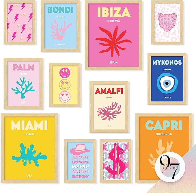 97 Decor Beach Preppy Room Decor Aesthetic - Preppy Beach Room Decor For Teen Girls, Cute Posters For Bedroom, Beachy Wall Prints For Dorm Decor, Trendy Pictures Wall Decor (unframed)