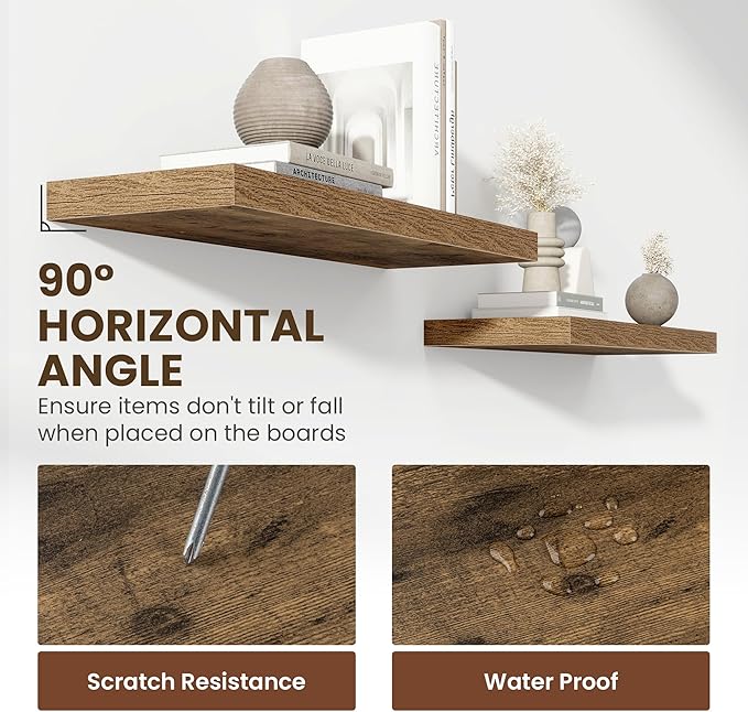 Acovy 55 Inch Floating Shelves, 12 Inch Deep Floating Shelves for Wall, Floating Shelf with Invisible Brackets, Deep Shelves for Bathroom, Bedroom, Living Room, 1 Pack, Brown
