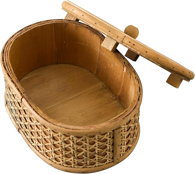 SOFE Rattan Decorative Box with Lid, Small Oval Box for Storage, Hand-Woven Display Boxes for Organizing Jewelry, Candies, Snacks, Keys, Farmhouse & Boho & Modern Home Decor, Dresser Decor