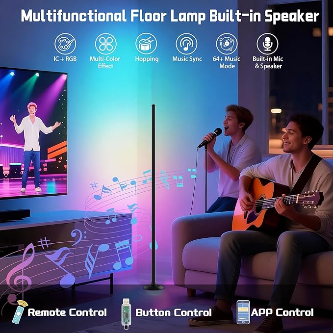 NBBUFF Led Corner Floor Lamp USB Powered with App & Remote Control, Color Changing Led Lamp Music Sync IC+RGBW, Timer, 64+ Music Modes, Standing Lamps for Living Room Lamp Bedroom Gaming Room, 2 Pack