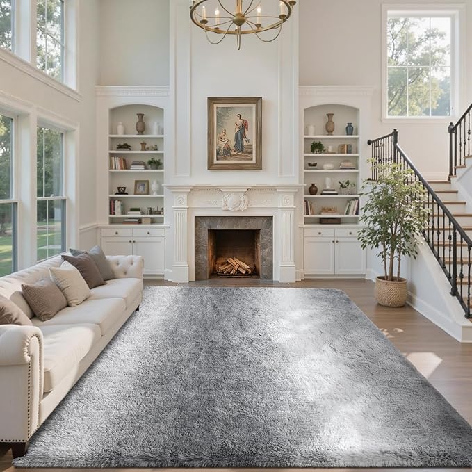 Area Rugs for Living Room 8x10 Feet, Soft Fluffy Shagg Plush Bedroom Rug Non-Slip,Large Carpet for Nursery Kids Dorm Home Decor Gradient Grey