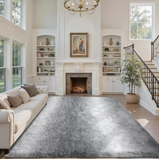 Area Rugs for Living Room 6x9 Feet, Soft Fluffy Shagg Plush Bedroom Rug Non-Slip,Large Carpet for Nursery Kids Dorm Home Decor Gradient Grey
