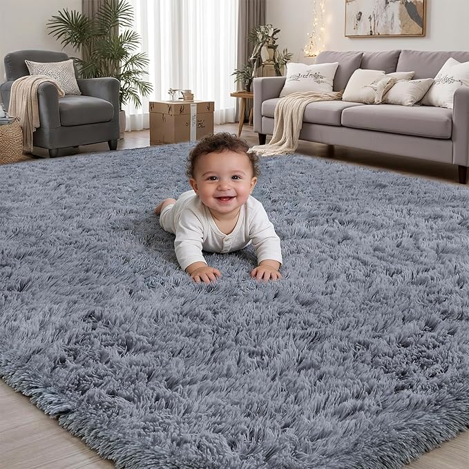 Area Rug for Living Room Bedroom: 5x7 Grey Soft Fluffy Shag Upgrade Non-Slip High Pile Carpet Large Fuzzy Plush Indoor Floor Decor Shaggy Rug for Kid Boys Girls Dorms Playroom Nursery Modern Home