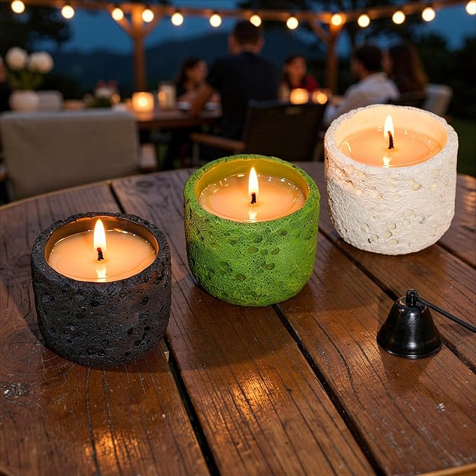 Viyffo 3 Pack Citronella Candles Outdoor, Citronella Candle Set Indoor, Candles for Home Scented, Non Toxic Soy, Colorful Ceramic Jar for Patio, Backyard Décor & Camping Gift (6oz, 12 Hour Burn Each)