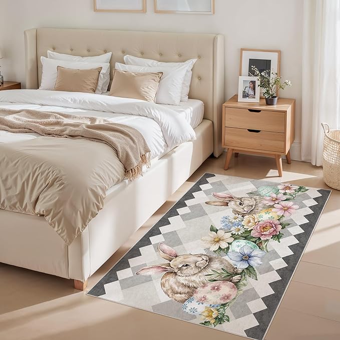 cotiled Area Rug for Living Room, Washable Non-Slip Large Area Rug, Indoor Floor Carpet Low Pile Soft Boho Farmhouse Rug for Bedroom Dining Room Grey 3x5