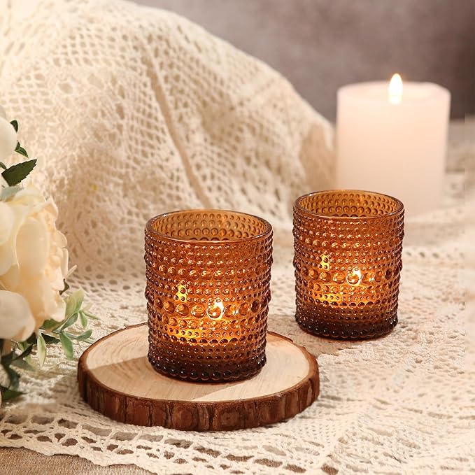 72pcs Amber Votive Candle Holders, 2x2.5in Vintage Glass Small Tea Light Candles Holders for Home Decor, Tealight Candle Holder Decor for Wedding Centerpieces Baby Shower