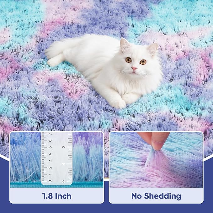 Rainbow 8x10 Fluffy Rugs for Girls Bedroom: Large Shag High Pile Area Rug Upgrade Non-Slip Plush Fuzzy Living Room Rug Shaggy Soft Indoor Floor Carpet Nursery Rugs for Kids Baby Toddler Home Decor