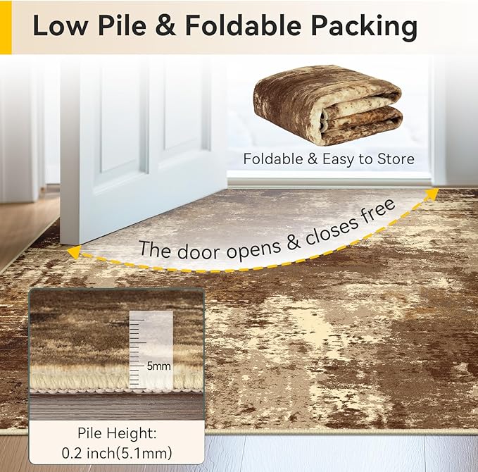 RELEANY Washable Area Rugs 10'x14 Non-Slip Modern Abstract Soft for Living Room Entryway Bedroom Nursery, Print Pattern, Brown Tan Beige Coffee