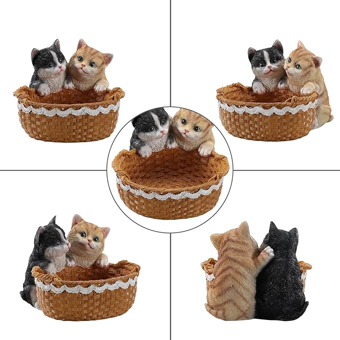 Resin Double Cat Storage Basket, Decorative Catchall Tray for Keys & Candy, Desk Organizer Bowl for Home Office, Room Decor Accessories