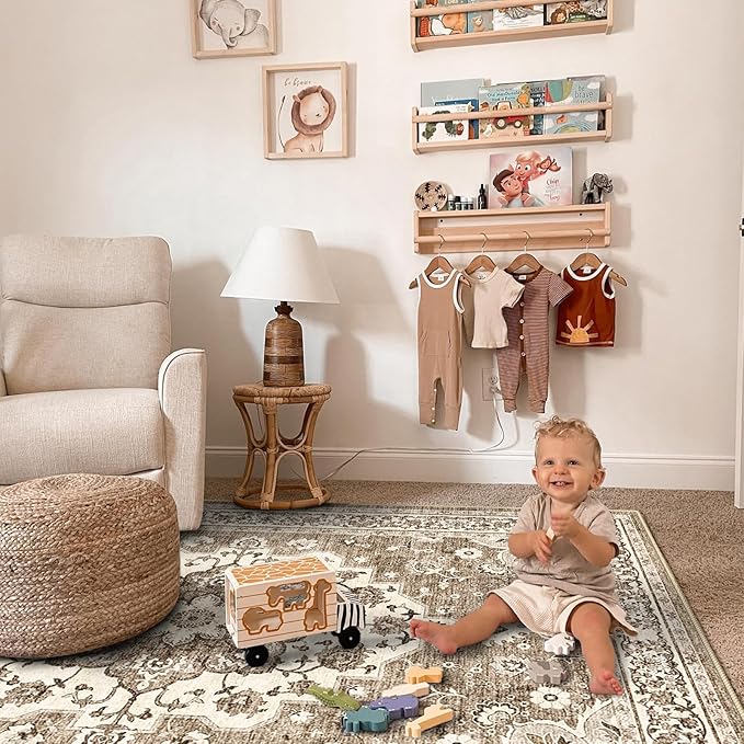 TOPRUUG Beige Washable Entry Rug - 3x3 Area Rugs for Kitchen Bedroom Bedside Bathroom Entryway Non Slip with Rubber Backing Low Pile Ultra Soft Stain Resistant Small Carpet (Beige, 3x3)