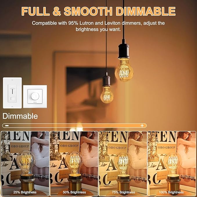 BLINGCOLOR A19 Vintage LED Edison Light Bulbs 40 Watt, 4-Pack Dimmable A19 4W LED 2500K Warm White Light Bulbs, E26 Base, 4W Equal 40 Watt Incandescent Bulbs, Decorative Antique Bulb, 300LM