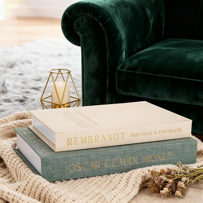 Decorative Books Set of 2, Beautiful Linen Book Boxes Decor Coffee Table Bookshelf or Mantle, Aesthetic Fake Books for Modern Home Decoration, Keepsake Photo Storage Box