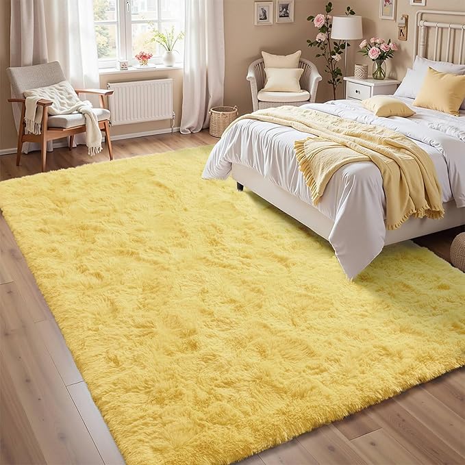 6x9 Yellow Rug for Living Room Shag Area Rugs Fluffy Bedroom Plush Carpet Non Slip for Nursery Kids PlayRoom Home Decor Aesthetic