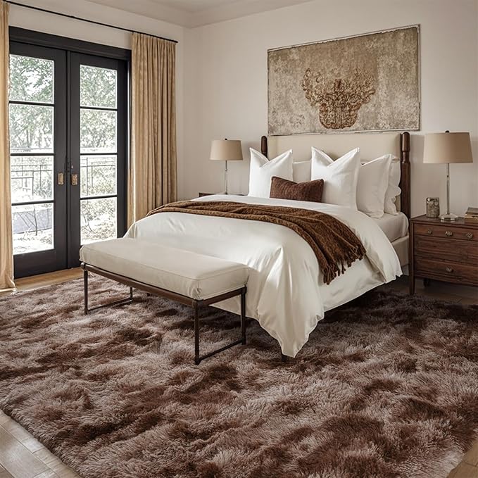 10x14 Ft Extra Large Shag Brown Area Rug for Living Room, Tie-Dyed Ultra Soft Fluffy Furry Rugs for Bedroom Indoor Floor, Aesthetic Carpet for Kids Home Decor (Coffee)