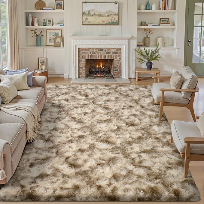 Area Rugs for Living Room 6x9Ft, Soft Fluffy Shagg Plush Bedroom Rug Non-Slip,Large Carpet for Nursery Kids Dorm Home Decor,Khaki
