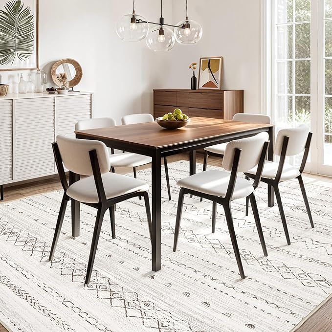 cotiled 10x14 Area Rug Living Room: Washable Boho Rugs with Non Slip Backing Large Soft Indoor Stain Resistant Carpet for Bedroom Farmhouse Dining Room Lightweight Home Decor Brown