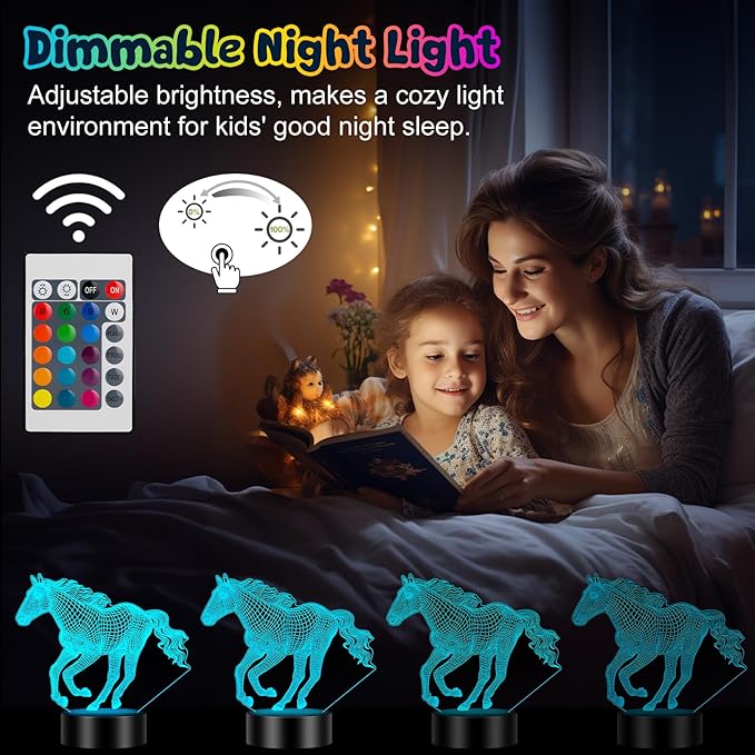 Linkax Horse Gifts for Girls, 3D Illusion Night Light Room Decor 16 Colors Change, Stocking Stuffers for Teen Girls Boys, Christmas Birthday Gifts for 6 7 8 9 10 11 12 Year Old Girl