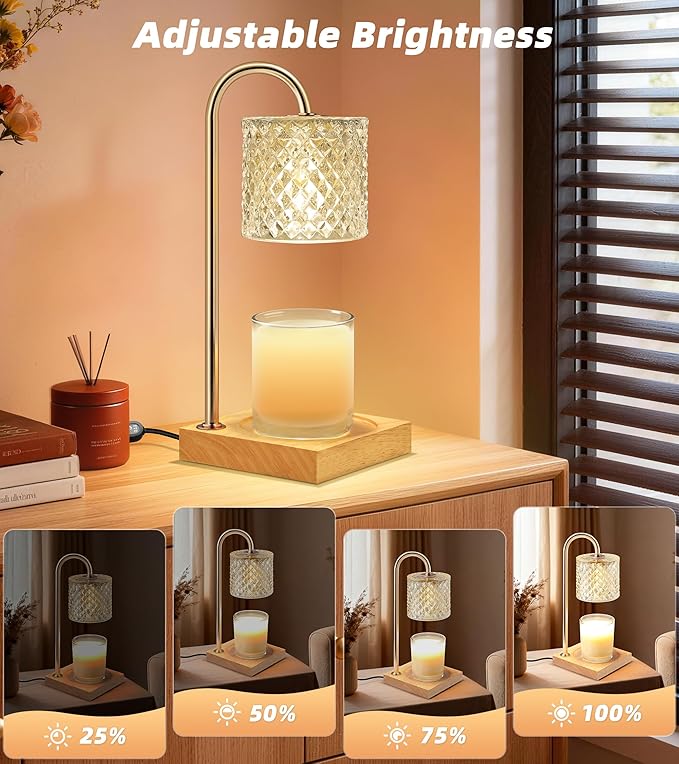 TigQiang Candle Warmer Lamp, Candle Lamp Wax Warmer, Timer & Dimmer 7-Levels, Fits Cup Jar Candle, Top Melting, Crystal Heater Lamp for Scented Wax, Elegant Home Decor, Clear Glass