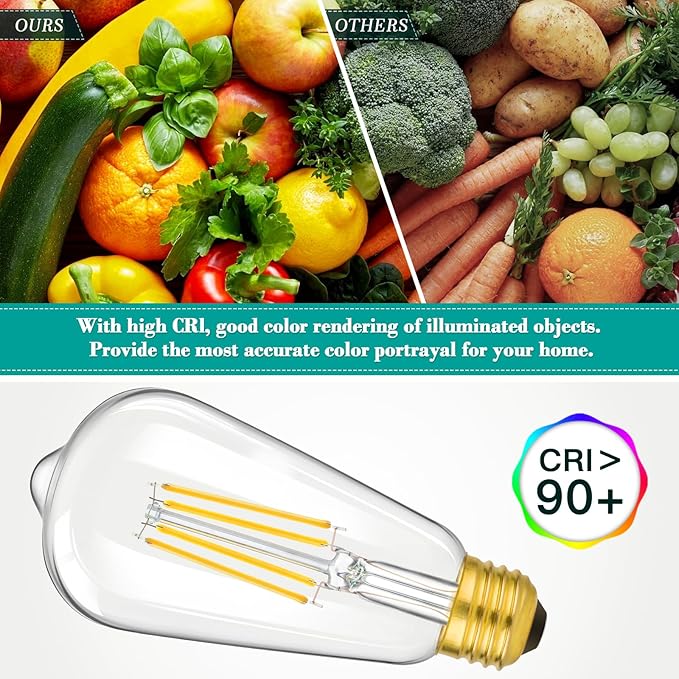 LED Light Bulbs 8W Edison Bulbs 100 Watt Equivalent, Vintage ST64 LED Light Bulbs 1400LM, E26 Medium Base, Antique Clear Glass Filament Bulbs, 2700K Warm White with 90+ CRI, Non-Dimmable, 8-Pack