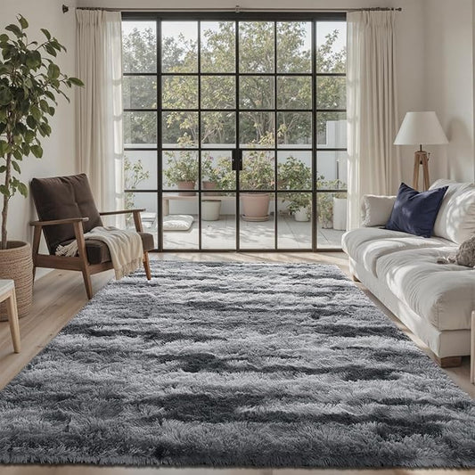 5x7 Ft Large Shag Rug for Living Room Bedroom,Tie-Dyed Ultra Soft Fluffy Furry Area Rug, Aesthetic Grey Carpet for Indoor Floor Home Decor