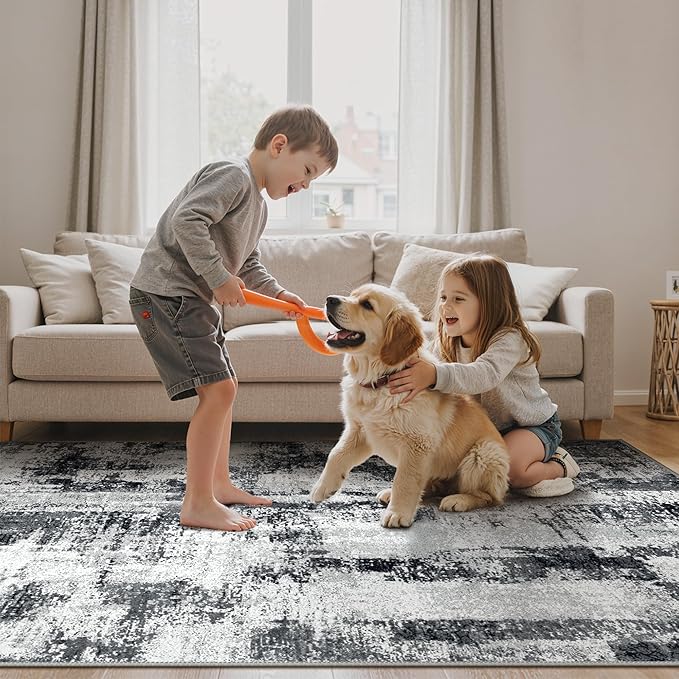 GENIMO 2x3 Rugs for Entryway Entrance, Modern Machine Washable Rug Ultra Soft Indoor Area Rugs 2x3 for Bedroom Kitchen Bathroom, Lightweight Low Pile Carpet with Non Slip Backing, Black White
