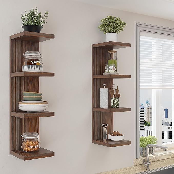 LitaEther Lack Wall Shelf,Display Floating Shelf (Solid Wood, 4 Tier)