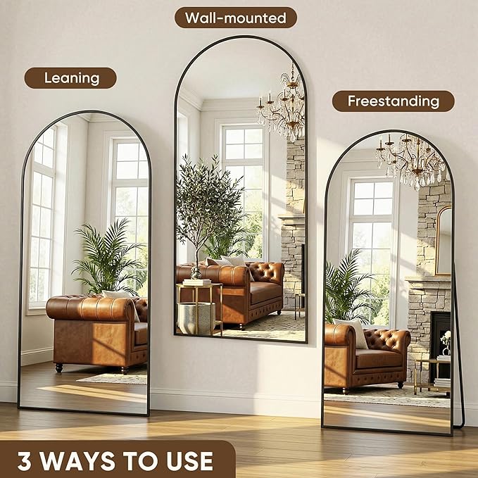 Antok Full Length Mirror, 44"x82" Floor Mirror with Stand, Hanging Mounted Mirrors for Bedroom, Living Room, Cloakroom, Dining Rooms, Black, Arched