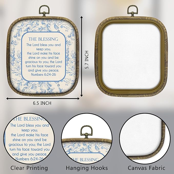 KSDUT Christian Wall Art Decor - Blue Flower Vintage Country Wall Art Canvas Frame Hanging Prints, Bible Verse Hydrangea Square Wall Art Decor for Grandmillennial Home Gallery Decorations 6.5"x5.7"