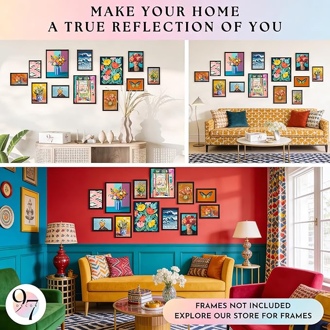 97 Decor Colorful Eclectic Wall Art Prints - Colorful Posters For Room Aesthetic, Famous Artist Paintings Maximalist Decor For Home, Living Room, Bedroom, Dorm (Unframed)
