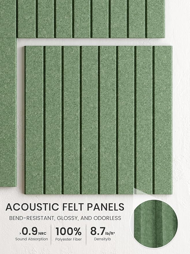 Bumusty Large Cork Board Alternative-36 x 24" Felt Bulletin Board Tiles, with 30 Pushpins, 40 Adhesive Tabs, Fine-Stripe 6-Pack, Cork Boards for Office Push Pin Board Felt Board-Moss Green
