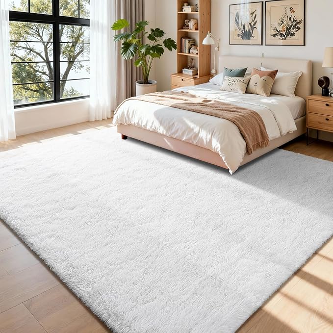 Soft Area Rugs for Bedroom Living Room Plush Fluffy Rug 7x10 Feet, Shag Furry Area Rug Carpet Non Shedding for Nursery Children Kids Girls Room Home Decorative, Ivory