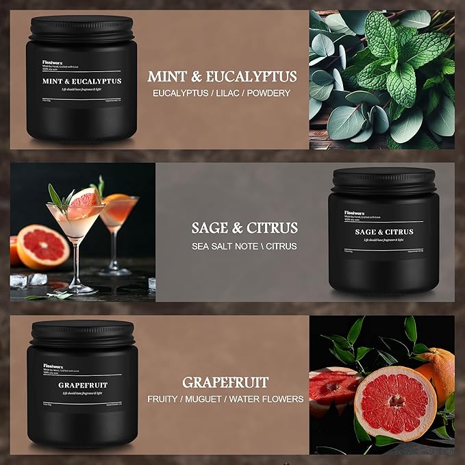 9 Pack Scented Candles Set Gifts for Men, Aromatherapy Candle Set with Scents (Mint & Eucalyptus/Sage & Citrus/Grapefruit) - Gift for Dad, Boyfriend, Birthday, Father’s Day, Anniversary