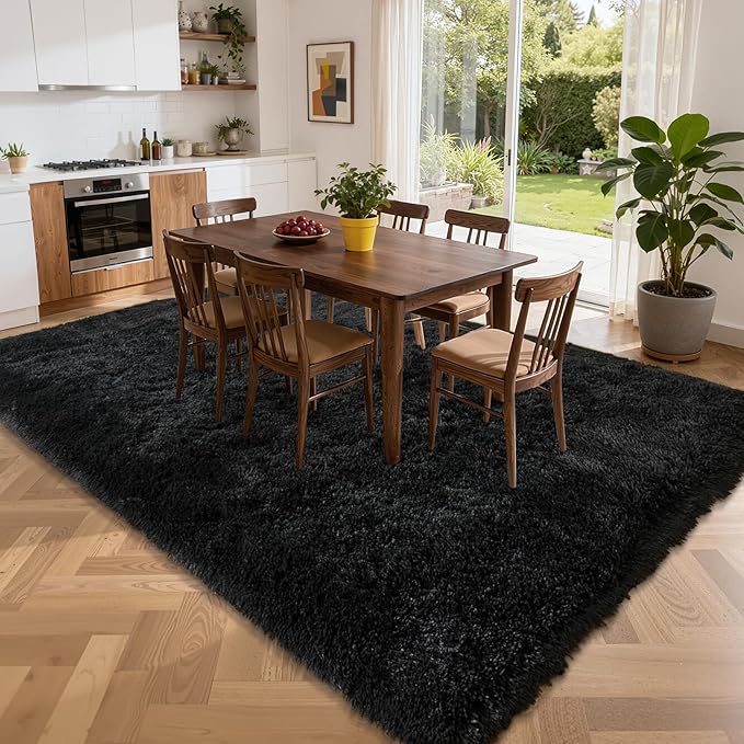 Fluffy Area Rugs for Bedroom - Soft Plush Shag Rug for Living Room Nursery Kids Room - Non Slip Fuzzy Shaggy Floor Carpets for Girls Boys Play Room Dorm Decor (Black, 5' x 7')