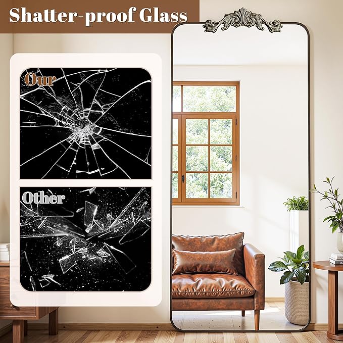 Vintage Full Length Mirror, 76"x34" Floor Mirror with Carved, Full Body Mirrors for Home Decor, Standing/Hanging Large Wall Mirrors for Bedroom/Living Room/Entryway, Bronze, Retro Style