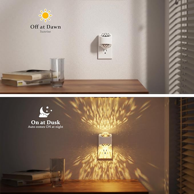 JandCase Night Lights Plug into Wall, 2 Pack 3000K Soft White Star Projector Night Light, Automatic Galaxy Nightlight Plug in with Light Sensor for Bathroom Hallway Room Decor