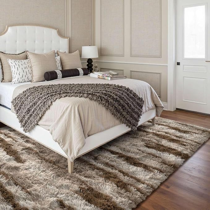 FinRèc Area Rugs for Bedroom Living Room, 5x7 Feet Fluffy Shaggy Rug, Non-Slip Soft Shag Rug for Nursery Kids Room Dorm Room Home Decor, Indoor Plush Floor Carpet Tie dye Light Brown