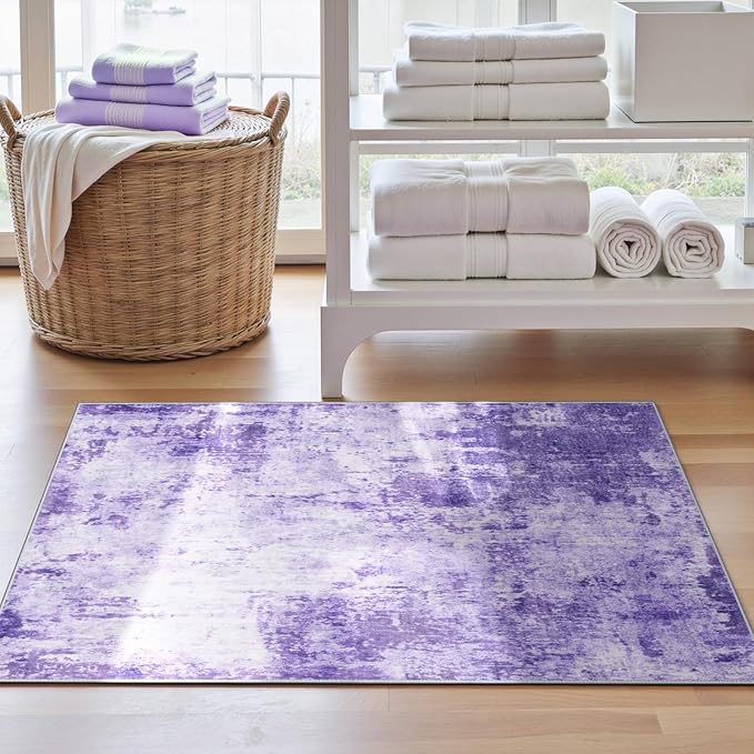 RELEANY Washable Area Rugs 2'x3' Non-Slip Modern Abstract Soft for Living Room Entryway Bedroom Nursery, Print Pattern, Purple Gray Pink White