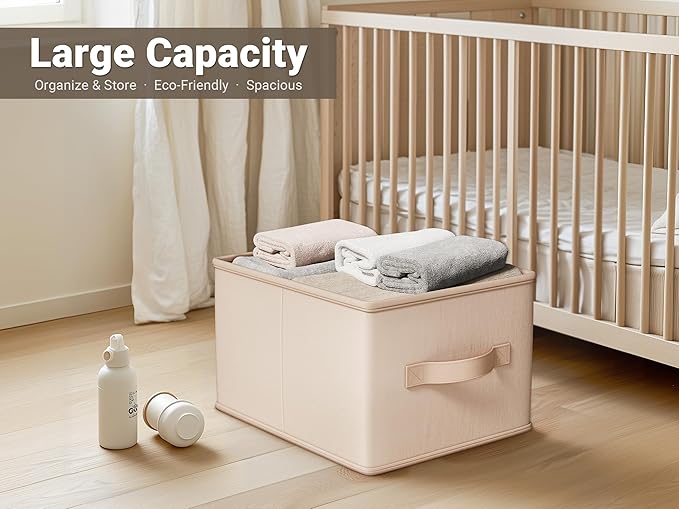 LayerSpace Storage Bins, Fabric Satin Storage Baskets for Shelves, 16.25" L*12" W*10" H Collapsible Storage Bins with Handles for clothes, Closet Baskets and Bins with Handles, Blush Pink, 3-Pack