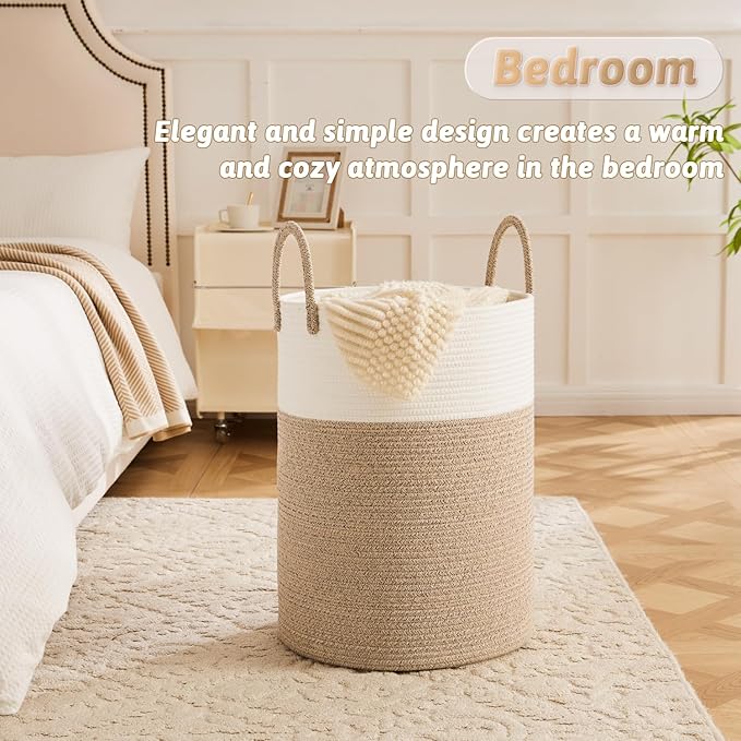 Artfeel Laundry Basket,Woven Cotton Rope Laundry Hamper,100L for Decorative Storage of Dirty Clothes,Toys and Blankets in Bathroom,Baby Room and Living Room