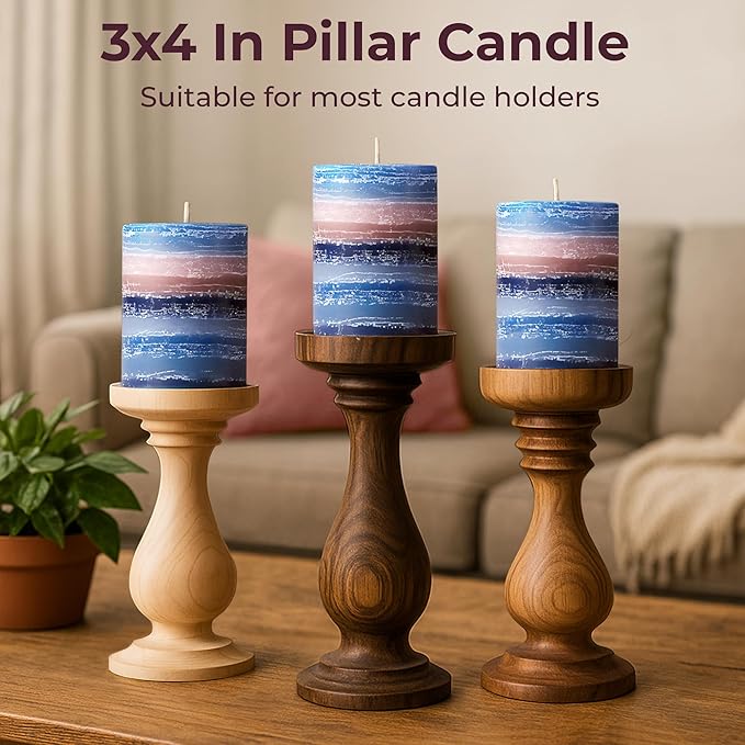 CraftyCrocodile Decorative Scented Pillar Candle - Handcrafted Navy Blue Candles with Cotton Wick, Smokeless for Spa, Aromatherapy, Home, Wedding - 40 Hour Burn Time - 3" W x 4" H