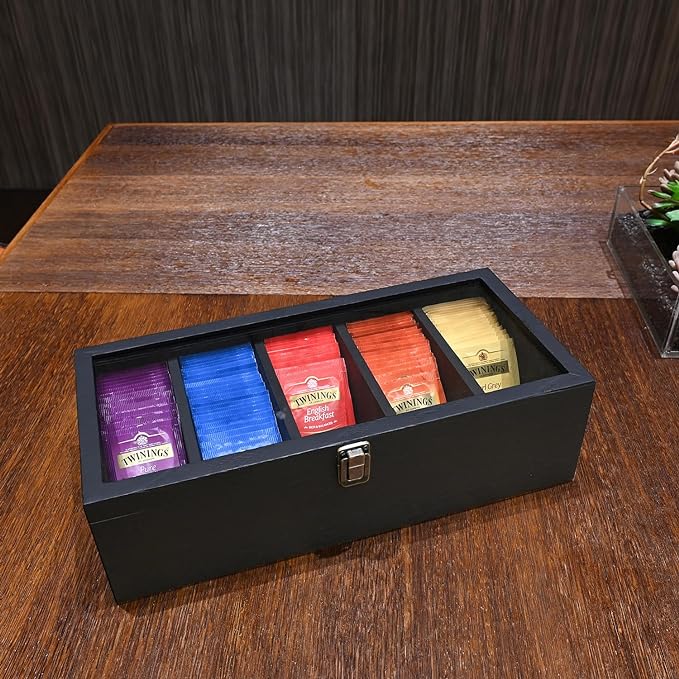 Ikee Design Wall Mounted Wooden Collectible Display Case 5 Shelf Display Storage Accessories with Tempered Glass Door, Black Color