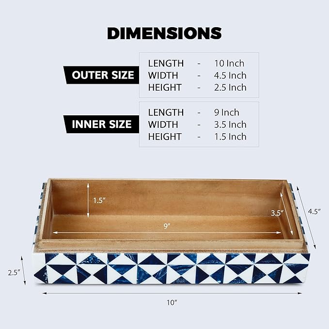 Handicrafts Home Blue and White Decorative Storage Box with Lid– Coffee Table Storage Box, Handmade Resin Inlay Wooden Box, Remote Control Holder, Decorative Organizer, Jewelry & Keepsake-10x4.5x2.5