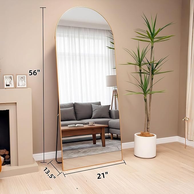 56"x21"Full Length Mirror,Arched Floor Mirrors with Aluminum Alloy Frame,Wall Mountable Tempered Glass Full Body Mirror for Wall Entryway Door Bedroom Bathroom Living Room,Gold