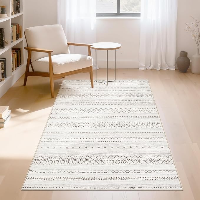 cotiled 3x5 Area Rug Living Room: Washable Boho Rugs with Non Slip Backing Small Soft Indoor Stain Resistant Carpet for Bedroom Farmhouse Dining Room Lightweight Home Decor Brown