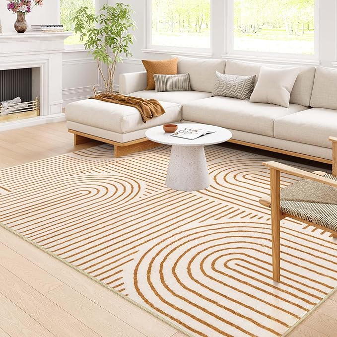 Lahome Abstract Machine Washable Rugs 8x10, Ultra-Thin Soft 8x10 Rugs for Living Room Office, Non-Slip Bedroom Rug Large Carpet Non-Shedding Accent Rug for Office Dining Room Darrell (8x10ft,Orange)