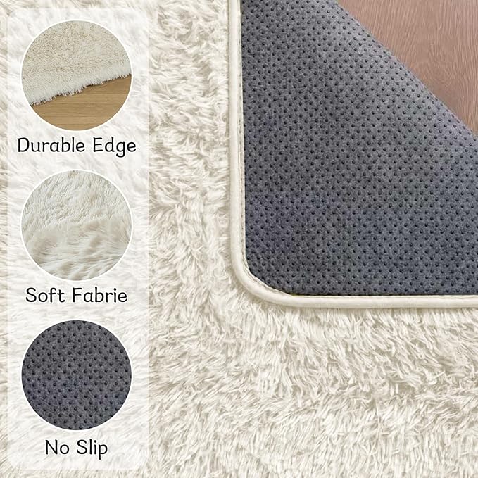 Fluffy Area Rugs for Bedroom - Soft Plush Shag Rug for Living Room Nursery Kids Room - Non Slip Fuzzy Shaggy Floor Carpets for Girls Boys Play Room Dorm Decor (White, 6' x 9')