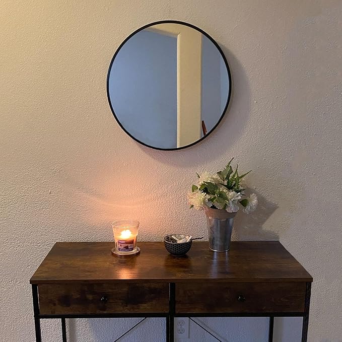 Oruii Black Circle Mirror, 20 inch Round Mirror, Black Bathroom Mirror Circular, Round Wall Mirrors for Living Room, Bedroom, Bathroom, Washroom, Rustic, Vanity.